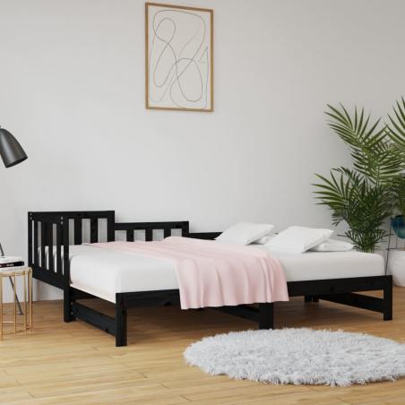 Rozkladacia denná posteľ čierna 2x(80x200) cm borovicový masív