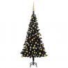 Osvetlený umelý vianočný stromček s guľami, čierny 120 cm, PVC