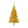 Osvetlený umelý vianočný stromček s guľami, zlatý 210 cm, PET
