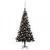 Osvetlený umelý vianočný stromček s guľami, čierny 120 cm, PVC