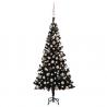 Osvetlený umelý vianočný stromček s guľami, čierny 150 cm, PVC