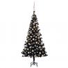 Osvetlený umelý vianočný stromček s guľami, čierny 180 cm, PVC