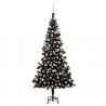 Osvetlený umelý vianočný stromček s guľami, čierny 210 cm, PVC