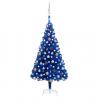 Osvetlený umelý vianočný stromček s guľami, modrý 150 cm, PVC
