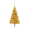 Osvetlený umelý vianočný stromček s guľami, zlatý 120 cm, PET