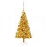 Osvetlený umelý vianočný stromček s guľami, zlatý 150 cm, PET