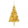 Osvetlený umelý vianočný stromček s guľami, zlatý 210 cm, PET