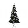 Osvetlený umelý vianočný stromček s guľami, čierny 150 cm, PVC