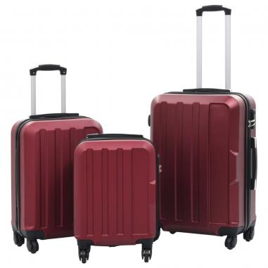 3-dielny set cestovných kufrov tvrdý kryt vínovo-červená ABS