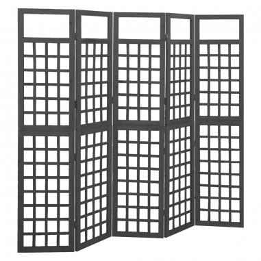 5-panelový paraván/mriežka masívna jedľa čierny 201,5x180 cm