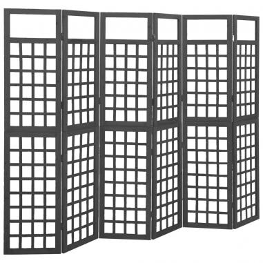 6-panelový paraván/mriežka masívna jedľa čierny 242,5x180 cm
