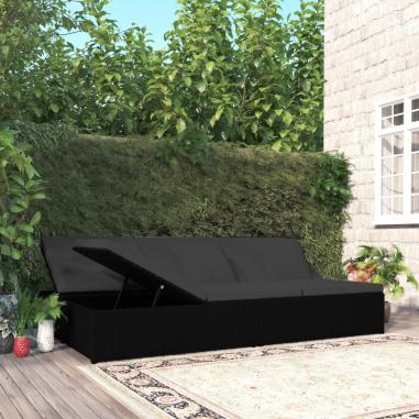 Rozkladacie záhradné ležadlo s podložkami polyratanové čierne