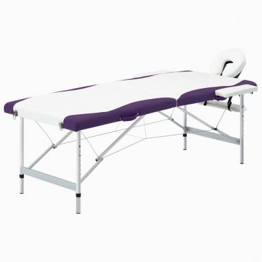 2-zónový skladací masážny stôl bielo-fialový hliníkový