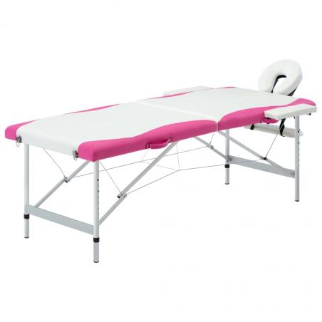 2-zónový skladací masážny stôl bielo-ružový hliníkový
