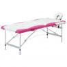 Skladací masážny stôl, 2 zóny, hliník, bielo ružový