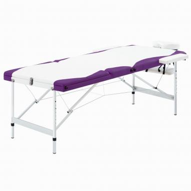 Skladací masážny stôl s 3 zónami, hliník, bielo fialový