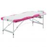 Skladací masážny stôl, 3 zóny, hliník, bielo ružový