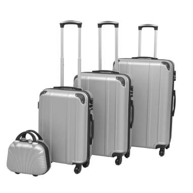 Sada 4 cestovných kufrov z tvrdým krytom, strieborná