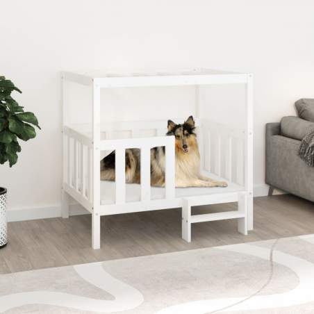  Posteľ pre psa biela 105,5x83,5x100 cm borovicový masív