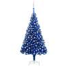 Osvetlený umelý vianočný stromček s guľami, modrý 210 cm, PVC
