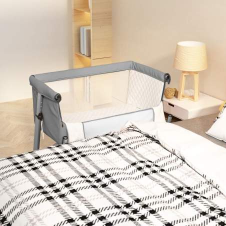 Detská posteľ s matracom bledosivá ľanová látka