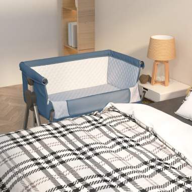 Detská posteľ s matracom námornícka modrá ľanová látka