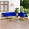 6-dielna záhradná sedacia súprava, modré podložky