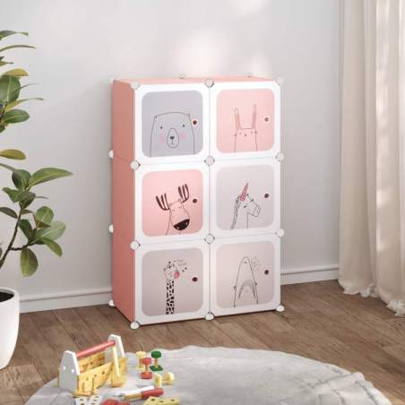 Úložná skrinka v tvare kociek pre deti so 6 kockami ružová PP