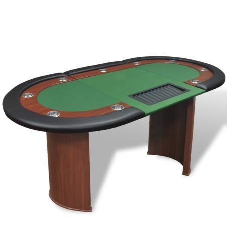 Pokerový stôl pre 10, zóna pre dílera, držiak na žetóny, zelený 