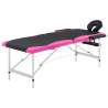 Skladací masážny stôl, 2 zóny, hliník, čierno ružový