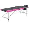 Skladací masážny stôl, 3 zóny, hliník, čierno ružový