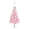 Osvetlený umelý vianočný stromček s guľami, ružový 150 cm, PVC