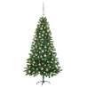 Osvetlený umelý vianočný stromček s guľami 150 cm, zelený