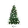 Osvetlený umelý vianočný stromček s guľami 150 cm, zelený